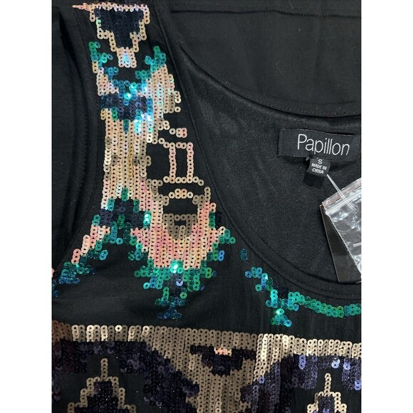 Papillon Women Sequin Geometric Design Tank Mini Dress Sleeveless Black Sz Small - Picture 5 of 6
